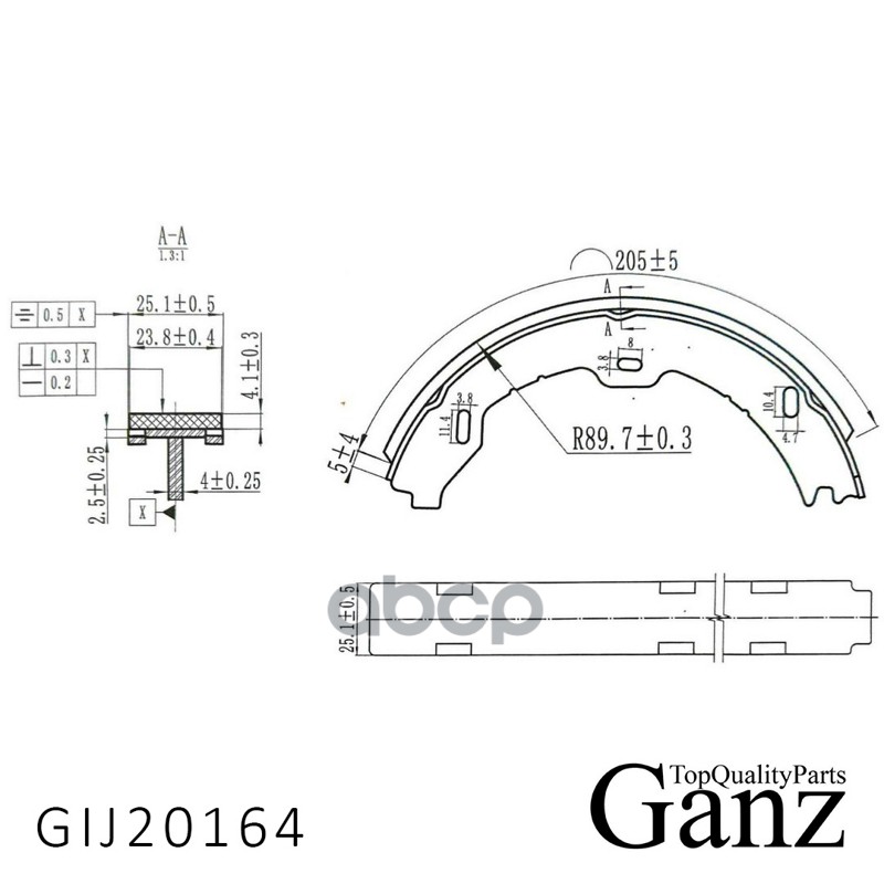 Колодки GANZ GIJ20164 &mdash; Mercedes E-Class W211 и S-Class W221 180&times;25