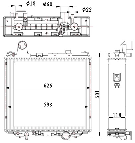 Радиатор охл. для тракторов John Deere 6130622562306325633064256430 с дв. JD 4045HL282 LUZAR LRc 3156